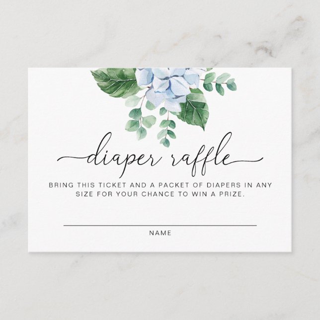 Blue Hydrangea Diaper Raffle Ticket Enclosure Card (Front)