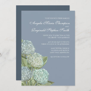 Blue Hydrangea/ Dusty Blue Back Wedding Invitation