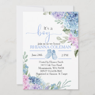 Blue Hydrangea elegant baby shower Invitation