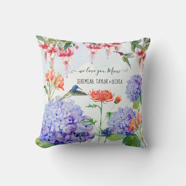 Blue Hydrangea Elegant Floral We Love you Mimi Cushion (Front)