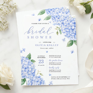 Blue Hydrangea Elegant Watercolor Floral Invitation