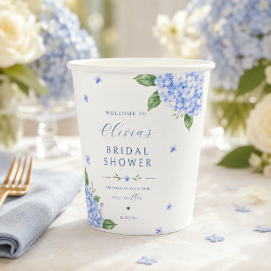 Blue Hydrangea Elegant Watercolor Floral Paper Cups