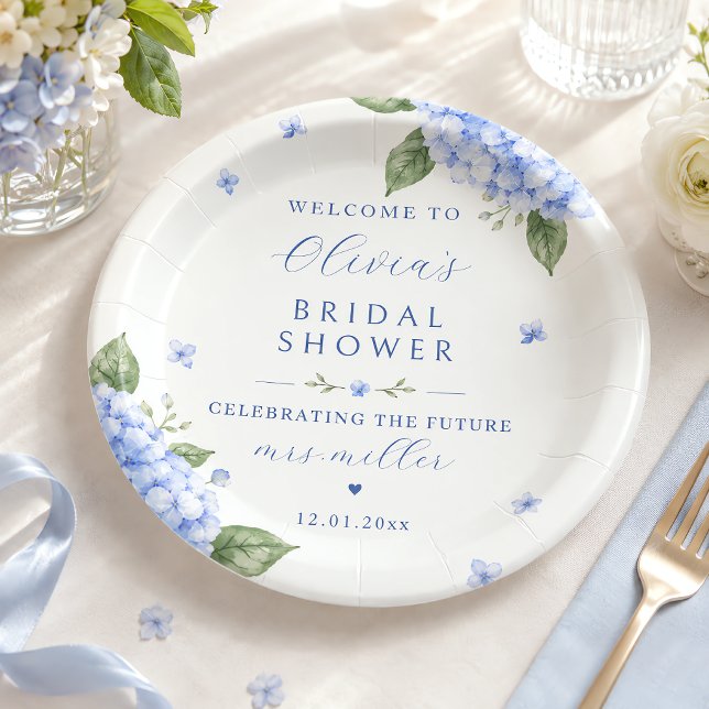 Blue Hydrangea Elegant Watercolor Floral Paper Plate (Blue Hydrangea Elegant Watercolor Floral Paper Plates)