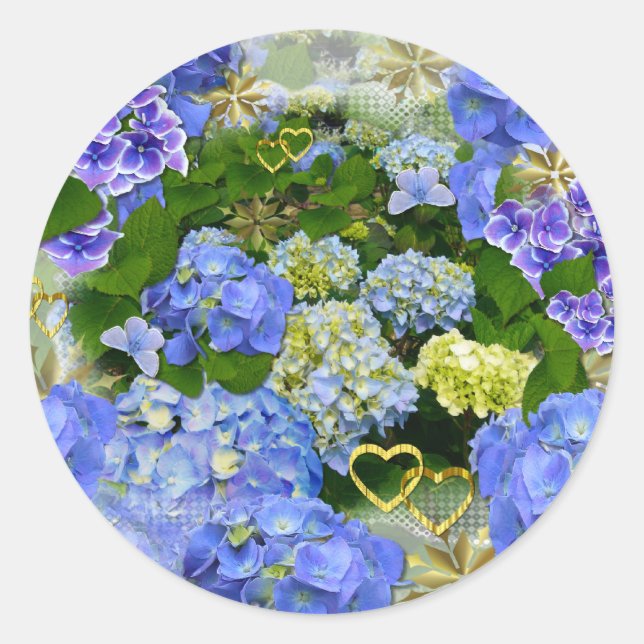 BLUE HYDRANGEA ~  Envelope Sealers/Stickers Classic Round Sticker (Front)