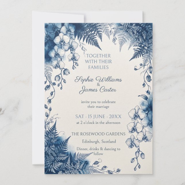 Blue Hydrangea Fern Botanical Garden Invitation (Front)
