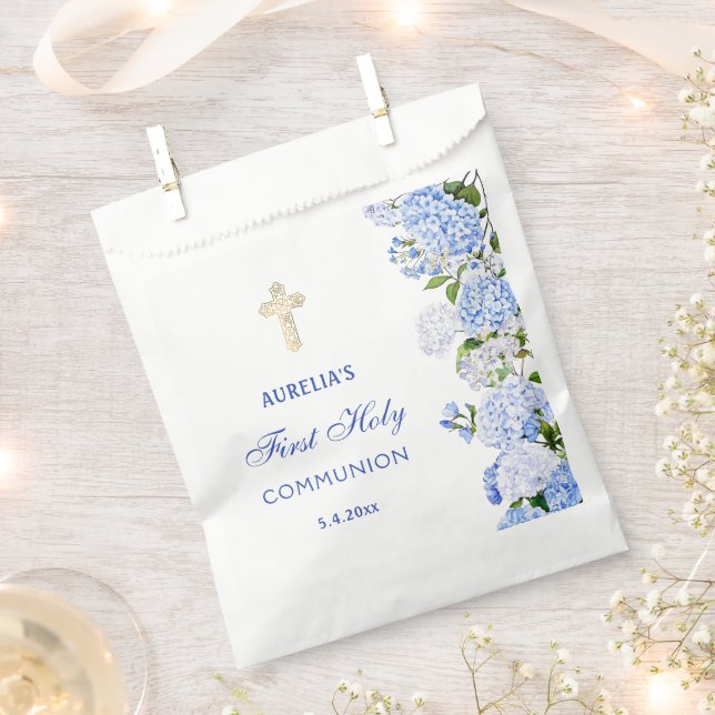 Blue Hydrangea First Communion Favour Bags (Clipped)