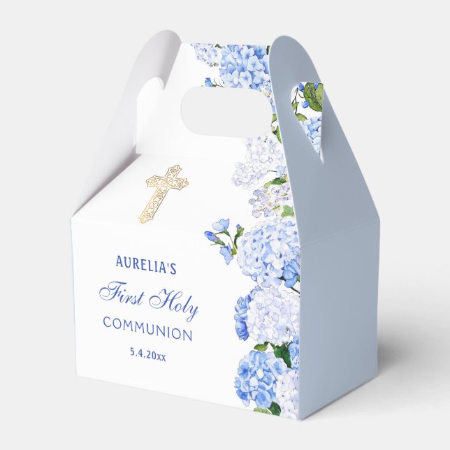 Blue Hydrangea First Communion Gable Favour Box (Front Side)