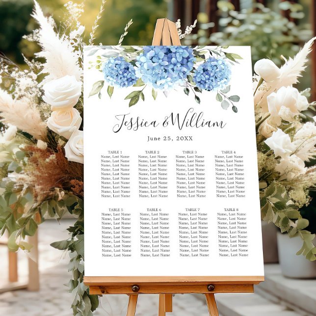 Blue Hydrangea Floral 8 Tables SEATING CHART (Creator Uploaded)