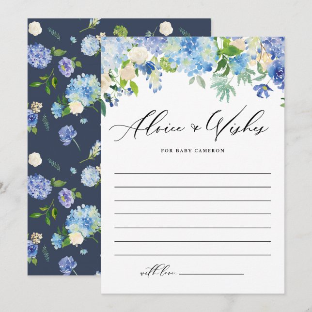 Blue Hydrangea Floral Advice and Wishes for Baby Card (Front/Back)