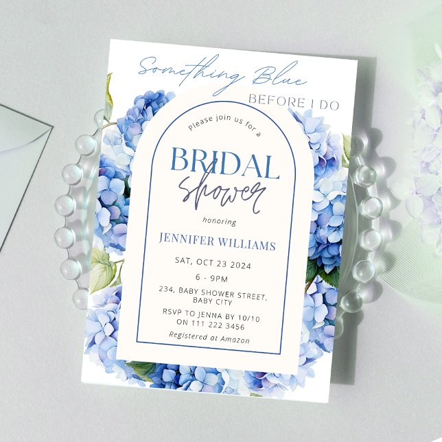 Blue Hydrangea Floral Arch Bridal Shower  Invitation (Something Blue Before I Do Blue Hydrangea Floral Arch Elegant Romantic Bridal Shower Invitation)
