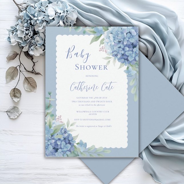 Blue Hydrangea Floral Baby Elegant Shower Invitation (Creator Uploaded)
