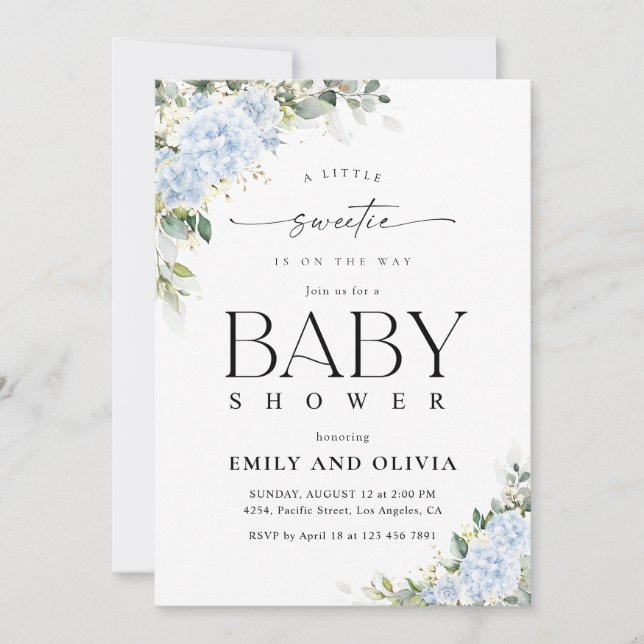 Blue Hydrangea Floral Baby Shower Invitation (Front)
