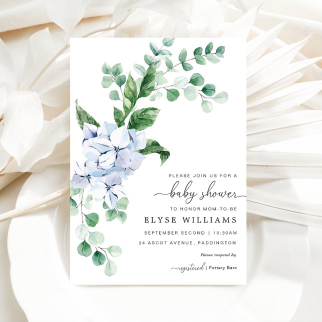 Blue Hydrangea Floral Baby Shower Invitation (Baby Shower Invitation)