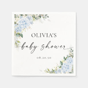 Blue Hydrangea Floral Baby Shower Paper Napkins