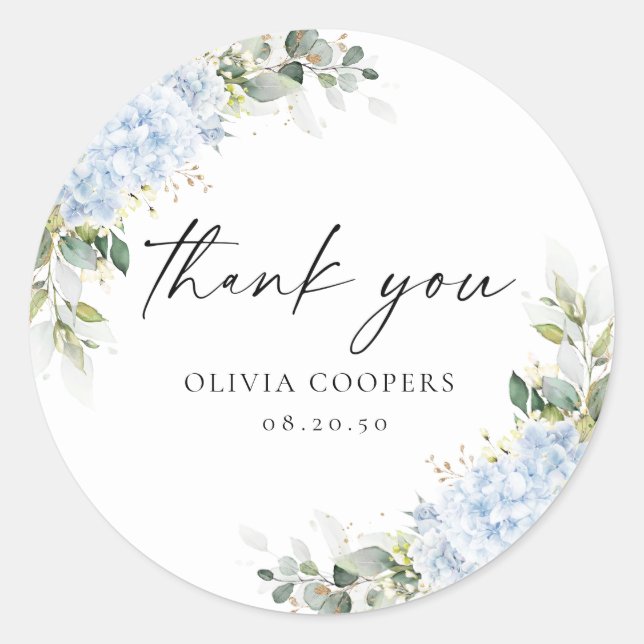 Blue Hydrangea Floral Baby Shower Sticker (Front)