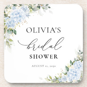 Blue Hydrangea Floral Bridal Shower Coasters