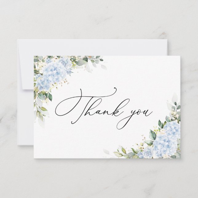 Blue Hydrangea Floral Bridal Shower Flat Thank You Card (Front)
