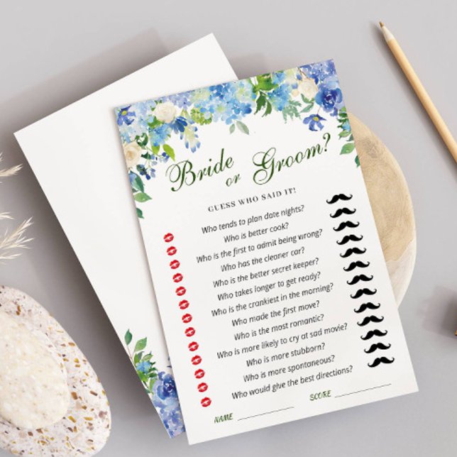 Blue Hydrangea Floral Bridal Shower Game Card (Creator Uploaded)