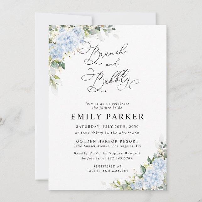 Blue Hydrangea Floral Bridal Shower Invitation (Front)