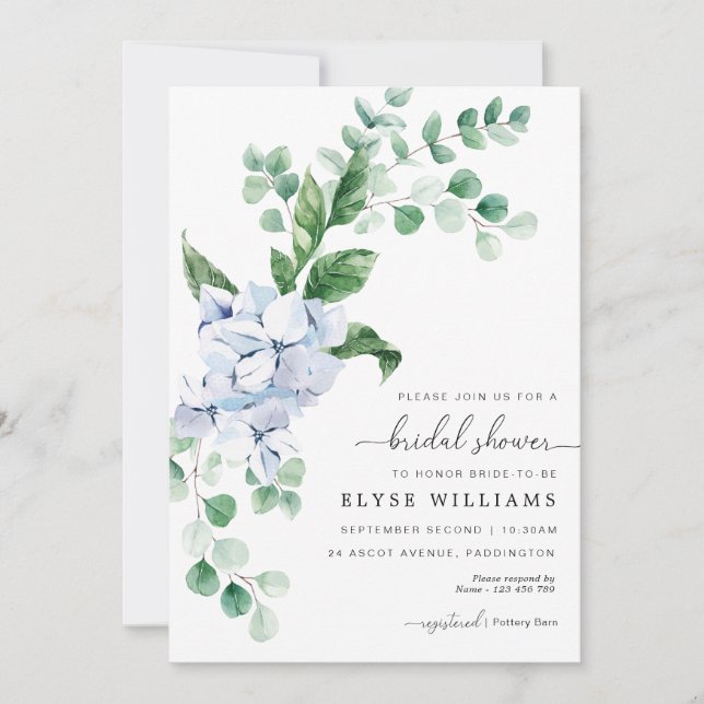 Blue Hydrangea Floral Bridal Shower Invitation (Front)