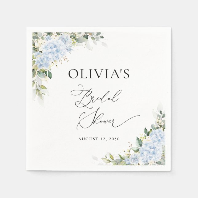 Blue Hydrangea Floral Bridal Shower Napkin (Front)