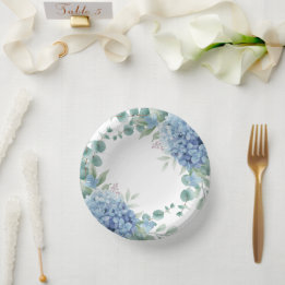 Blue Hydrangea Floral Bridal Shower Paper Plate
