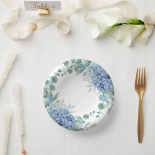 Blue Hydrangea Floral Bridal Shower Paper Plate