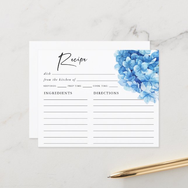 Blue Hydrangea Floral Bridal Shower  Recipe (Front/Back In Situ)