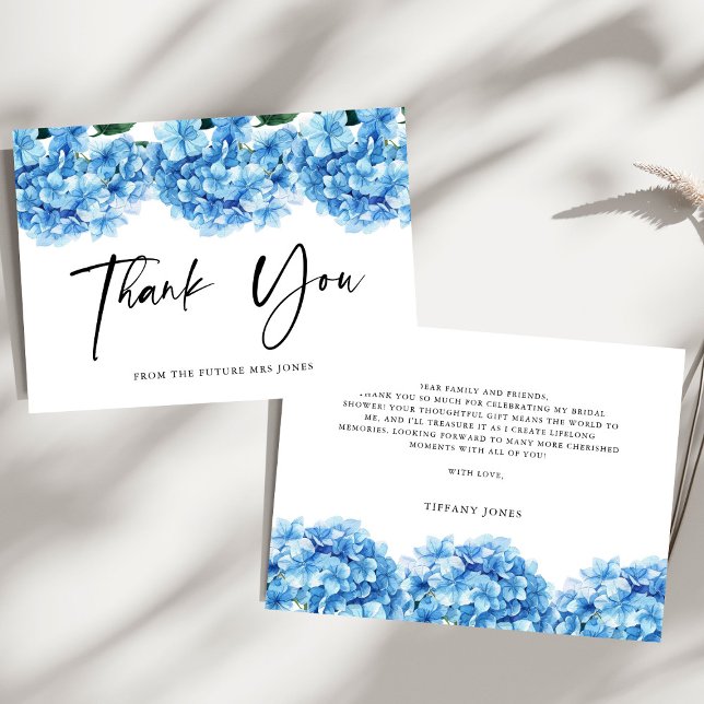Blue Hydrangea Floral Bridal Shower Thank you (Creator Uploaded)