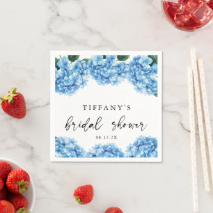 Blue Hydrangea Floral Bridal Shower Welcome Sign Napkin