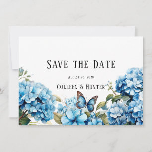 Blue Hydrangea Floral Butterfly Save The Date Card