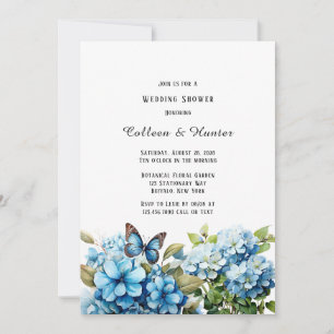 Blue Hydrangea Floral Butterfly Wedding Shower Invitation