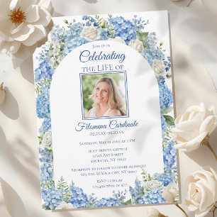 Blue Hydrangea Floral Celebration of Life Funeral Invitation