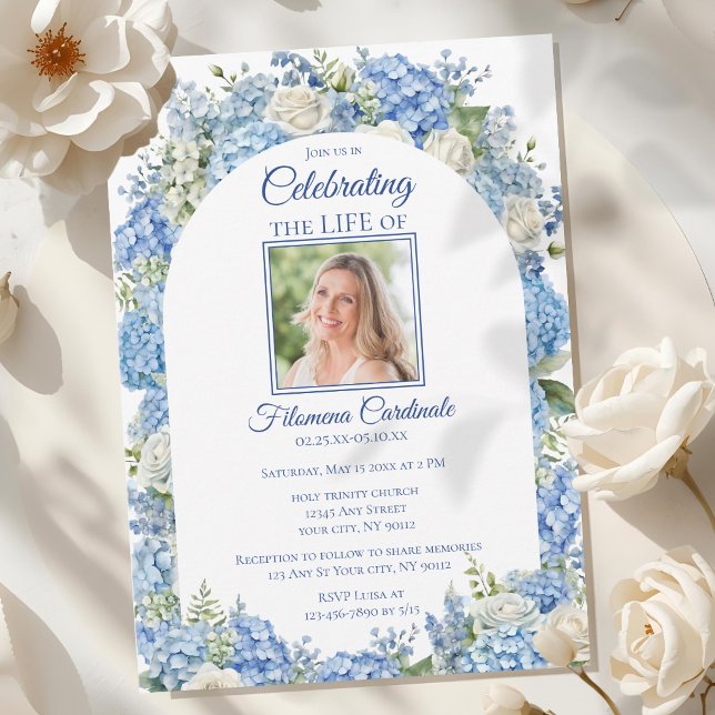 Blue Hydrangea Floral Celebration of Life Funeral Invitation (Creator Uploaded)