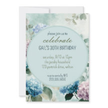 Blue Hydrangea Floral Circle Birthday Party Invite