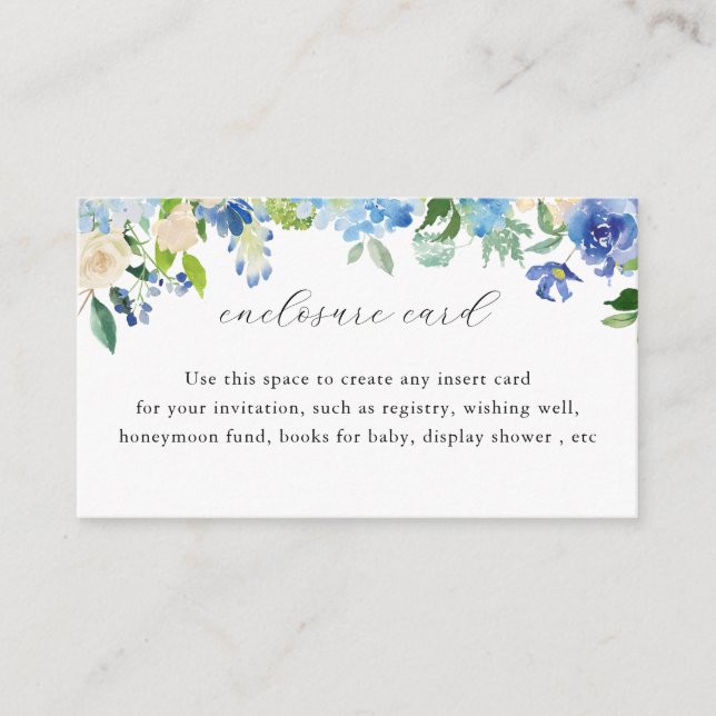 Blue Hydrangea Floral Custom  Enclosure Card (Front)