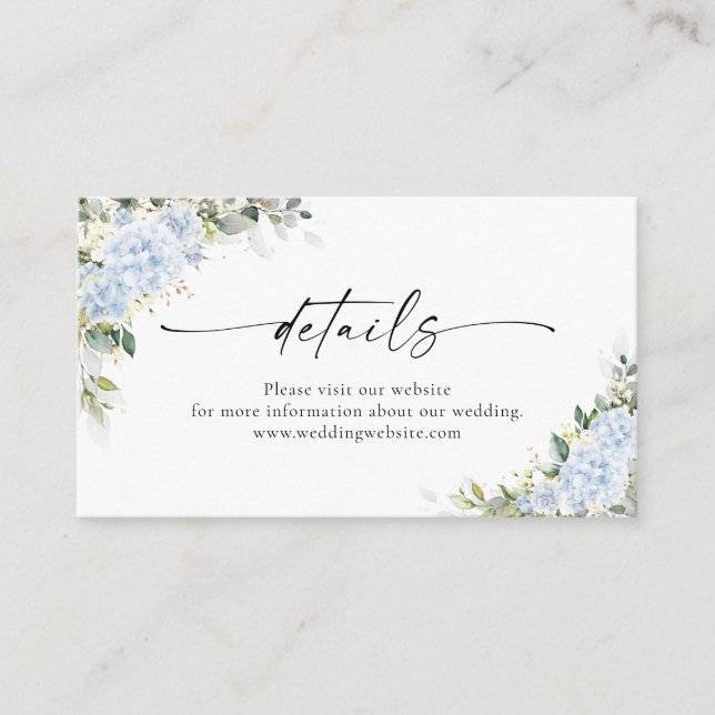 Blue Hydrangea Floral Details Enclosure Card (Front)