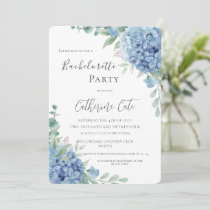 Blue Hydrangea Floral Elegant Bachelorette Party Invitation