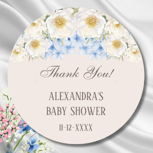 Blue Hydrangea Floral Garden Baby Shower Thank You Classic Round Sticker
