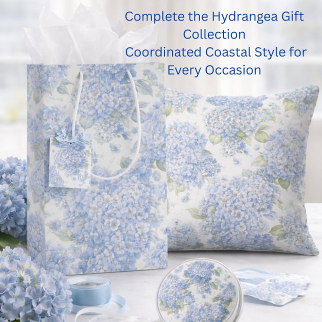 Blue Hydrangea Floral Gift Bag (Create the Perfect Hydrangea Gift Set. Shop Matching  Decor - Pillows, Knobs, Wraps, Runners, Towels)