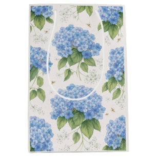 Blue Hydrangea Floral Gift Bag Elegant Linen