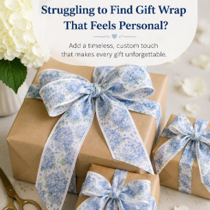 Blue Hydrangea Floral Gift Ribbon Satin Ribbon
