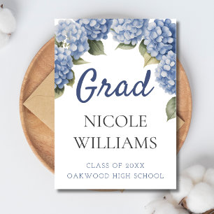 Blue Hydrangea Floral Grad Announcement Card