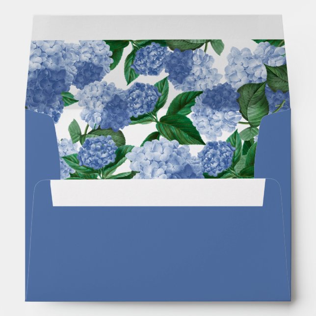 Blue Hydrangea Floral Greenery  5x7 Wedding Invite Envelope (Back (Bottom))