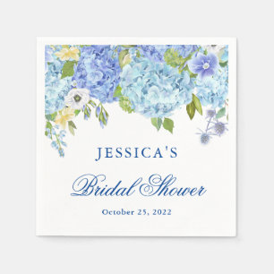 Blue Hydrangea Floral Greenery Bridal Shower Paper Napkin
