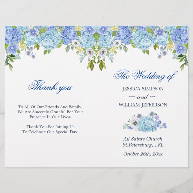Blue Hydrangea Floral Greenery Folded Wedding (Front)