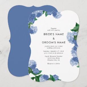 Blue Hydrangea Floral Greenery Modern Wedding Invitation