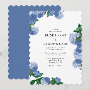 Blue Hydrangea Floral Greenery Modern Wedding Invitation
