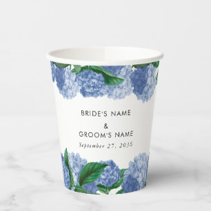 Blue Hydrangea Floral Greenery Modern Wedding Paper Cups