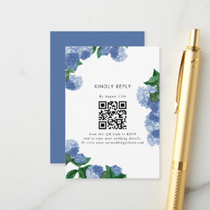 Blue Hydrangea Floral Greenery Modern Wedding RSVP Enclosure Card